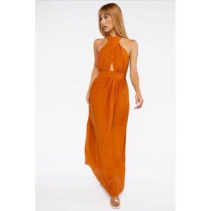 Forever 21 Women's Crisscross Maxi Halter Dress Praline Lined Pockets Size M NWT